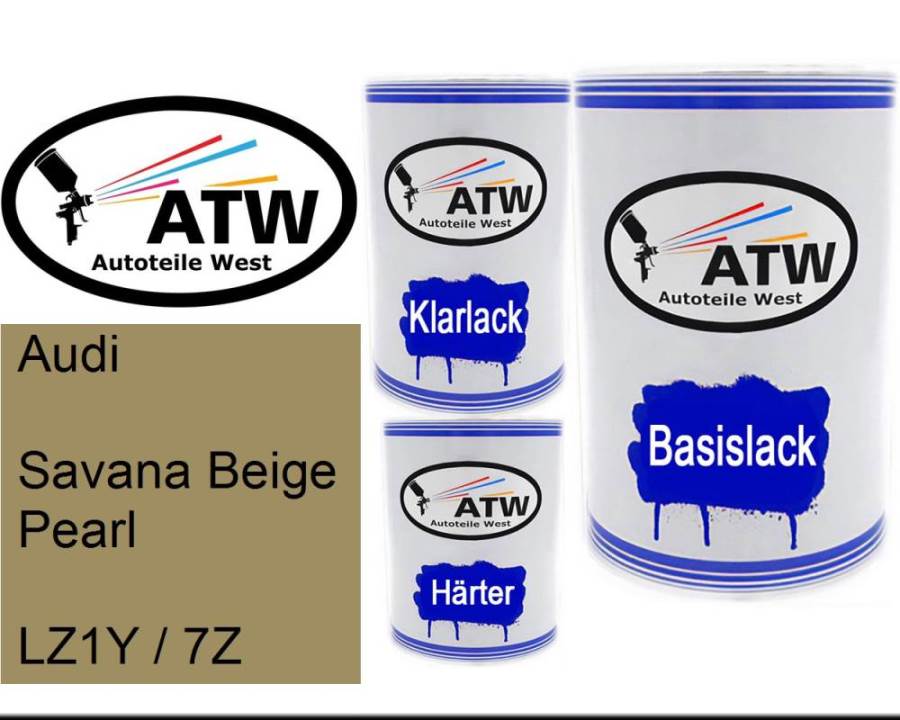 Audi, Savana Beige Pearl, LZ1Y / 7Z: 500ml Lackdose + 500ml Klarlack + 250ml Härter - Set, von ATW Autoteile West.